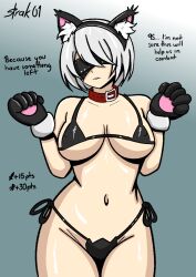 1girls bikini breasts cat_ears cat_paws english_text female female_only light-skinned_female light_skin nier nier:_automata solo strak01 text yorha_2b