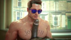 2boys 3d animated bara biceps big_pecs big_penis blowing_kiss boobjob brown_hair cg chest_tattoo color dark-skinned_male dark_penis dark_skin erection facial_hair foreplay gay gaymer93 genitals gif glans grin himbo human human_only humanoid_penis interracial jax_briggs johnny_cage kneeling light-skinned_male light_skin male male_only mortal_kombat mortal_kombat_11 muscular muscular_male nipples on_back on_knees pecjob pecs penis penis_between_pecs pouting pubic_hair purple_sunglasses room shiny_skin smile stubble sunglasses tattoo teasing teeth thick_penis uncensored urethra white_male window windowsill yaoi