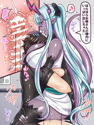 1boy 1girls aqua_hair bar_censor between_breasts black_bow black_scarf blush bow breasts censored cervix clothed_sex clothing colored_skin cosplay cross_section cum cum_in_pussy cum_in_uterus cum_inside eyeliner faceless_male fate/grand_order fate_(series) female female_on_top fujimaru_ritsuka_(male) grey_skin head_between_breasts horn horns ibuki_douji_(fate) internal_cumshot japanese_clothes kimono koha-ace large_breasts long_hair mabo-udon makeup male multi_horn obi okita_souji_(fate) okita_souji_(fate)_(all) okita_souji_(fate)_(cosplay) oni oni_horns open_mouth penetration penis sash scarf seiyuu_connection sex short_kimono sitting sleeveless sleeveless_kimono spread_legs straight translated two_tone_hair upright_straddle uterus vaginal_penetration white_kimono