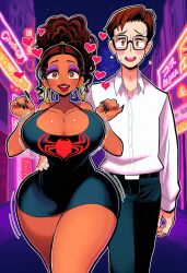1boy 1boy1girl 1girls ai_generated big_ass big_breasts big_thighs breasts brown-skinned_female brown_body brown_skin curvaceous curvy curvy_figure dark-skinned_female dark_skin digital_media_(artwork) female hips hourglass_figure huge_ass huge_breasts huge_thighs large_ass large_breasts large_thighs legs light-skinned_male light_skin marvel marvel_comics mature mature_female mature_male miles_morales miley_morales_(tg-gelatin) rule_63 slim_waist spider-man spider-man_(series) straight tg-gelatin thick thick_hips thick_legs thick_thighs thighs thighs_bigger_than_head voluptuous waist wide_hips wide_thighs