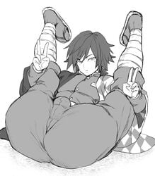 1boy ass ass_focus ball_bulge balls balls_bulge balls_outline balls_under_clothes ballsack big_ass bubble_butt bulge clothed demon_slayer expressionless femboy gay kimetsu_no_yaiba legs_over_head legs_up long_hair looking_at_viewer male male_only peace_sign posing solo spread_legs sugasabu01 taint taint_bulge testicles testicles_outline testicles_under_clothes thick_ass tomioka_giyuu traditional_clothes