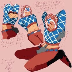 1boy clip_studio_paint_(medium) csp dialogue digital_art digital_drawing_(artwork) digital_media digital_media_(artwork) disembodied_hand english english_dialogue english_text golden_wind guido_mista jjba jojo's_bizarre_adventure male_only solo solo_male text text_bubble tickle_fetish tickling tickling_armpits tickling_back tickling_belly vento_aureo