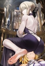ai_art ai_generated angra_mainyu_(fate) artoria_pendragon_(alter) ass barefoot black_nails breasts chains duo facesitting fate/grand_order fate/stay_night fate_(series) feet female female_only foot_fetish foot_focus hand_on_hip jeanne_d'arc_(fate) multiple_girls nail_polish possessed possession saber_alter tagme tears toenail_polish xiyuge_dream_(generator) yuri