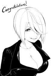 1girls angel_(kof) big_breasts huge_breasts king_of_fighters light_skin short_hair smiley_face smiling white_hair