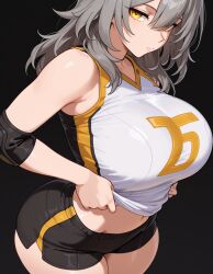 2d ai_generated big_ass big_breasts honkai:_star_rail jackchief short_shorts shorts sleveeless_shirt stelle_(honkai:_star_rail) thick_thighs thighs volleyball_uniform