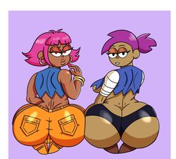 2girls ass ass_cleavage big_ass bottom_heavy breasts bubble_ass bubble_butt busty butt_crack cartoon_network clothing coldarsenal dark-skinned_female double_chocolate enid eyeshadow fat_ass female female_focus females females_only full_body hourglass_figure huge_ass human human_shannon humanized kneeling large_ass looking_at_viewer makeup multiple_girls ok_k.o.!_let's_be_heroes pink_hair pinup pinup_pose pose posing purple_hair rear_view shannon_(ok_k.o.!_let's_be_heroes) shannon_boxman sideboob skimpy thick_ass wide_hips