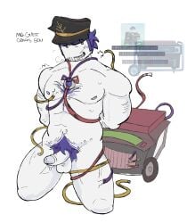 109pancreas 1boy balls blue_hair body_hair bondage forsaken_(roblox) generator guest_1337_(forsaken) humor kneeling mostly_nude nude objectum penis precum reference_image roblox roblox_game robloxian self_upload solo solo_male tagme