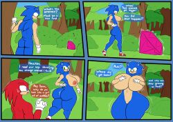 anthro big_breasts breasts echidna emerald_(gem) eulipotyphlan female forest gem gender_transformation genderswap_(mtf) hedgehog hi_res huge_breasts knuckles_the_echidna mammal monotreme plant reasue rule_63 sega sonic_(series) sonic_the_hedgehog sonic_the_hedgehog_(series) sonique_the_hedgehog transformation tree