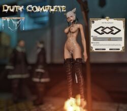 3d artist_request bad_end blank_eyes cum_in_pussy cum_on_body cum_on_breasts cum_on_ear cum_on_face cum_on_stomach death female female_death final_fantasy final_fantasy_xiv fire garlean hanging imminent_cannibalism miqo'te noose post-sex raped_female snuff white_hair y'shtola_rhul
