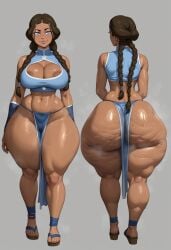 1girls ai_generated areolae ass avatar_the_last_airbender big_breasts blue_eyes bottom_heavy braided_hair breasts brown_hair crop_top curvy_figure dark-skinned_female dat_ass fat_ass fat_female feet female female_only katara loincloth musk oiled sandals solo sweat sweaty_ass taiga20 thick thick_ass thick_thighs voluptuous voluptuous_female