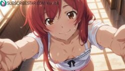 1girls ai_generated armpit_peek artist_name artist_signature barefoot beckoning blurry blurry_foreground blush breasts brown_eyes collarbone come_hither depth_of_field doorway downblouse eyebrows_visible_through_hair female female_only fisheye foreshortening giving gotanda_ran hands hi_res high_resolution highres incoming_food incoming_gift indoors infinite_stratos kurutai long_hair looking_at_viewer nipple_slip nipples one_breast_out outstretched_arm outstretched_arms outstretched_hand palms perspective pointing pointing_at_viewer pov reaching reaching_out red_hair shorts small_breasts smile solo subscribestar subscribestar_username sweat uncensored
