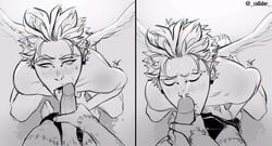 blonde_hair boku_no_hero_academia burn_scar collider dabi dick ejaculation feathers gay hawks_(my_hero_academia) keigo_takami kneeling licking my_hero_academia oral oral_sex pants_down penis penis_lick scar scars takami_keigo todoroki_touya touya_todoroki wings yaoi