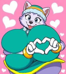 ai_generated big_ass big_breasts big_butt big_nipples edit edited everest_(paw_patrol) female heart heart_symbol ia paw_patrol ridiculous