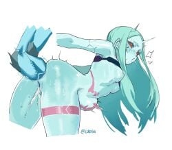 1boy anal anal_destruction anal_fisting aqua_hair aqua_skin ass bent_over blush body_markings breasts brother_and_sister cleft_of_venus colored_sclera colored_skin cropped_arms cropped_legs cyberpunk:_edgerunners cyberpunk_(series) female female_ejaculation fingering fisting green_eyes hi_res highres incest liren44 long_hair looking_up male nipples parted_lips pilar_(edgerunners) pussy rebecca_(cyberpunk) rebecca_(edgerunners) red_sclera rolling_eyes siblings simple_background small_breasts solo_focus stomach_bulge straight sweat teeth tongue twitter_username uncensored white_background