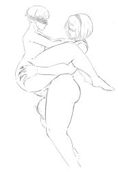 1boy 1futa anal anal_sex ass balls blindfold chocobodie futa_on_male futadom futanari hairband huge_balls huge_cock light-skinned_futa light-skinned_male light_skin male monochrome nier nier:_automata nude nude_futa nude_male penis short_hair sketch testicles thick_thighs trap white_hair yorha_2b yorha_9s
