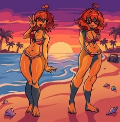 2girls beach big_ass big_breasts bikini cleavage drack_art female female_only friday_night_funkin friday_night_funkin_mod pinku_(vs_human_impostor) sideass vs_human_impostor