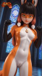 1girls 2020s 2026 3d 3d_(artwork) 5_fingers 9:16 ai_generated aiuniverse56 artist_logo black_eyelashes black_gloves bodysuit camel_toe cameltoe clothing diagonal_angle eyelashes female female_only fox_ears fox_girl fox_tail gloves green_eyes humanoid humanoid_only indoors lila_rossi magical_girl miraculous_ladybug navel_line necklace nipple_bulge open_eyes orange_tail page_10 png posing posing_for_the_viewer rubber rubber_clothing rubber_gloves rubber_suit shiny_clothing solo stable_diffusion standing tail tf1 tight_clothing volpina wrinkles_in_clothes