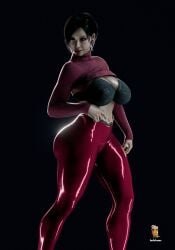 1girls 3d 3d_(artwork) ada_wong alternate_version_available artist_logo black_hair bra capcom earrings female female_focus female_only latex latex_clothing latex_leggings leggings lingerie lushframe red_leggings red_legwear resident_evil ribbed_sweater shiny_leggings short_hair shrug_(clothing) standing watermark