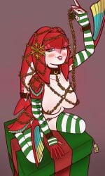 1girls anthro anthro_female blush blushing_female blushing_profusely bondage bondage_gear bondage_harness bondage_outfit breath_of_the_wild chain_leash chained chained_up chains christmas christmas_clothes christmas_clothing christmas_costume christmas_decorations christmas_gift christmas_headwear christmas_ornaments christmas_outfit christmas_present christmas_sleeves christmas_stocking christmas_theme clockwise_works collar female female_zora gift golden_chain golden_chains hi_res high_quality high_resolution highres holding_mistletoe holding_object imminent_sex looking_at_someone looking_at_viewer mipha mistletoe nail_polish nailed nails nails_painted nude_version_available nudity partial_nude_female partial_nudity partial_nudity_female partially_clothed partially_clothed_female partially_nude princess red_skin red_skinned_female revealing_clothes revealing_clothing revealing_cloths reverse_outfit sleeves solo solo_anthro solo_female solo_focus suggestive suggestive_pose the_legend_of_zelda the_legend_of_zelda:_breath_of_the_wild zora