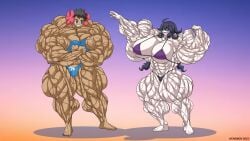 2girls abs atariboy biceps breasts female hex_maniac hyper_muscles muscles muscular muscular_arms muscular_female muscular_legs muscular_thighs pecs pokemon