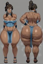 ai_generated ankle_bracelets areola areolae ass big_ass big_breasts cellulite dark-skinned_female fat_ass flip_flops front_and_back korra loincloth mole_on_ass oiled taiga20 the_legend_of_korra thick_thighs