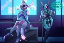 1boy big_breasts big_penis big_thighs black_body blue_body blue_eyes blue_hoodie blue_sweater chest_bulge destiny_(game) destiny_(video_game) destiny_2 dildo_in_ass exo exo_(destiny) female femboy gay gray_body grey_body heterochromia hidden_dildo hingedajar hoodie isobel_(hingedajar) large_breasts large_penis large_thighs massive_breasts massive_penis multicolored_body pink_eyes pink_penis_tip rue_(hingedajar) sitting_on_dildo stomach_bulge stomach_deformation sweater thick_thighs