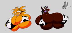 angry_beavers anthro ball_gag beaver big_breasts cow_ears cow_horns cow_print daggett furry genderswap huge_breasts hyper hyper_breasts illis nickelodeon norbert rodent rule_63