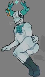 1boy anus ass backsack bald balls blush bodily_fluids breath clothing cravat demon eye_patch eyebrows eyewear fingernails footwear genitals grin grinning_at_viewer hand_on_butt horn horn_jewelry horn_ring humanoid humanoid_hands inphernal jewelry male medkit_(phighting) nails nipples phighting presenting presenting_anus presenting_hindquarters repost ring_(jewelry) roblox roblox_game robloxian skinny_male smile smiling_at_viewer socks solo sweat unknown_artist