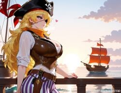 1girls ai_generated big_breasts blonde_hair breasts female female_focus female_only from_side heart heart-shaped_pupils high_resolution highres huge_boobs huge_breasts kaistar large_boobs large_breasts looking_away mommy patreon pirate rwby solo solo_female solo_focus yang_xiao_long