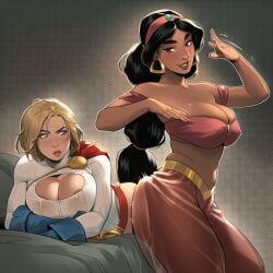 1001_nights 2girls ai_generated aladdin aladdin_(1992_disney_film) alien alien_girl alien_humanoid alien_look_like_human arabian arabian_female ass big_ass big_breasts big_thighs blonde_female blonde_hair breasts brown-skinned_female brown_body brown_skin crossover curvaceous curvy curvy_figure dark-skinned_female dark_skin dc dc_comics digital_media_(artwork) disney disney_princess female hips hourglass_figure huge_ass huge_breasts huge_thighs humanoid jasmine_(aladdin) justice_league justice_society_of_america kara_zor-el karen_starr kryptonian large_ass large_breasts large_thighs legs light-skinned_female light_skin mature mature_female olive_skin phophopho power_girl princess princess_jasmine slim_waist superman_(series) thick thick_hips thick_legs thick_thighs thighs voluptuous waist wide_hips wide_thighs