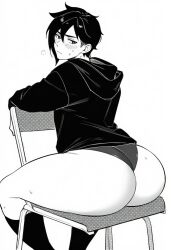 1boy ai_generated angry_face ass black_hair bottomless dat_ass doomer_boy emo femboy goth huge_ass looking_at_viewer male_focus male_only sweaty_ass