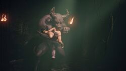 1boy 1girls 1monster 3d 3d_(artwork) ass barbell_piercing benjibonjo big_penis boots brown_eyes brown_hair brunette female fingerless_gloves held_up high_resolution highres horns huge_cock human human_female imminent_fingering imminent_rape imminent_sex lara_croft large_breasts larger_male light-skinned_female light_skin long_hair looking_at_pussy male minotaur nipple_piercing nose_piercing nose_ring nude nude_female piercing ponytail rape raped_by_monster resisting size_difference smaller_female tattoo tomb_raider