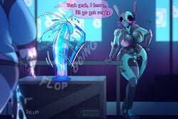 1boy big_breasts big_penis big_thighs black_body blue_body blue_eyes blue_hoodie blue_sweater destiny_(game) destiny_(video_game) destiny_2 dildo exo exo_(destiny) female femboy gay gray_body grey_body heterochromia hingedajar hoodie isobel_(hingedajar) large_breasts large_penis large_thighs massive_breasts massive_penis multicolored_body pink_eyes rue_(hingedajar) sweater thick_thighs