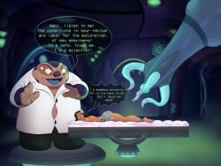 4_eyes alien background black_hair clothing color curvy dialogue diklonius disney english_text female hawaiian hi_res huge_butt imminent_anal jeans_skirt jumba_jookiba lilo_and_stitch long_hair male nani_pelekai skirt tentacle text text_bubble thick_thighs voluptuous