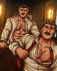 bara big_pecs crossover daddy dilf dispatch_(game) gay invincible invincible_(tv_series) male male_only moustache muscular muscular_male nolan_grayson omni-man phenomaman unbuttoned vaile_valley