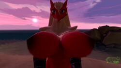 1boy 1boy1girl 1girls 3d 3d_(artwork) ambiguous_penetration animated anthro avian beach big_breasts blaziken bouncing_breasts chicken cowgirl_position hand_on_hip happy_sex loop male_pov mp4 nipples no_sound nude pokemon pokemon_(species) pov sex source_filmmaker sunset tezcatl tezcatl-ayauhtli video webm