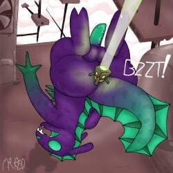 1:1 3_fingers anal anal_sex anal_vore anthro anus ass big_butt big_penis cloud coralcat falling fangs fin fingers genitals hi_res high-angle_view laser male markings mister_redintong onomatopoeia paws penetration penis purple_body rain_world slugcat solo sound_effects spots spotted_body surprised tail tail_fin teeth text videocult vore vulture_grub_(rain_world)