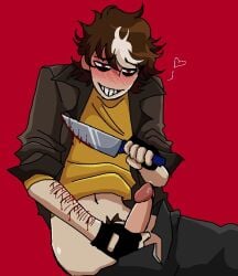 1boy blood brown_hair gay gore guro holding_knife knife male_only penis penis_out self_harm self_harm_scars sexy unknown_artist