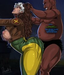 1boy 1girls absurdres african_male anna_marie arched_back artist_name ass big_belly black_male_underwear bodysuit breasts breasts_out briefs brown_hair brown_jacket cheating cheating_(relationship) cheating_wife colored_bangs commentary cropped_jacket curvy dark-skinned_male dark_skin doomart earrings english_commentary english_text erection fat_bastard fat_male fat_man female from_side grabbing_another's_hair grabbing_from_behind green_bodysuit hair_grab hand_on_another's_neck highres holding_another's_hair hoop_earrings huge_ass huge_testicles interracial jacket jewelry large_penis leaning_forward leather leather_jacket long_sleeves looking_at_another looking_back male male_underwear marvel marvel_rivals medium_breasts multicolored_bodysuit multicolored_hair mutant_(marvel) narrow_waist navel netorare nipples non-web_source ntr parted_bangs parted_lips penis penis_on_ass pink_lips profile rogue_(marvel_rivals) rogue_(x-men) sex sex_from_behind short_male standing standing_sex tall_female testicles text thick_thighs thighs topless_male two-tone_hair ugly_bastard underwear wavy_hair x-men yellow_bodysuit