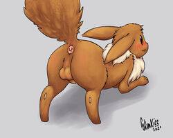 absurd_res animal_genitalia anus balls eevee feral from_behind_position fully_sheathed genitals hi_res male nintendo penis pokémon_(species) pokemon pokemon_(species) presenting presenting_anus sex sheath skunkiss solo video_games