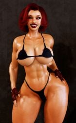 2026 3d 3d_(artwork) 3d_model 3d_render abs big_breasts bikini bikini_bottom bikini_top biting_lip biting_own_lip black_widow_(marvel) black_widow_(marvel_rivals) blue_eyes converse_shoes female fingerless_gloves garycamehome gloves gym high_resolution highres kneepads looking_at_viewer marvel marvel_rivals oiled pinup portrait red_hair scarlett_johansson smiling smiling_at_viewer socks sweat tan_skin tanned tanned_skin thong