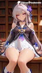 1futa 2026 ai_assisted ai_generated anime artist_name blue_bow blue_flower blue_neckwear blue_ribbon blue_rose book bookshelf cock dick erection explicit flower futanari hat herta_(honkai:_star_rail) hi_res high_quality high_resolution highres honkai:_star_rail honkai_(series) indoors large_penis library long_hair otoko_no_ko patreon patreon_username penis quill sitting smile solo stable_diffusion testicles the_herta_(honkai:_star_rail) tsukoneko watermark
