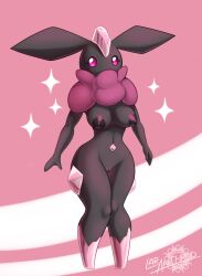 2019 alternate_color areola biped breasts carbink eyelashes female fingers gem generation_6_pokemon genitals hi_res latiar neck_tuft nintendo nipples nude pink_eyes pokemon pokemon_(species) solo sparkles standing tuft vulva wide_hips