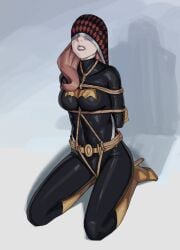 arms_behind_back atomic_wedgie barbara_gordon batgirl batgirl_(barbara_gordon) batman_(series) bodysuit bondage breasts clothed clothing dc_comics defeated defeated_heroine hands_behind_back on_the_floor open_legs pussy_rope red_hair restrained restrained_arms restraints rope rope_between_breasts rope_bondage rope_harness shadow shampuwu skin_tight superheroine unmasked wedgie wedgie_fetish wedgied_female