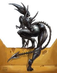 1girls alien alien_(franchise) ass ass_focus black_body claws exoskeleton facing_away female female_focus female_only female_xenomorph kory_cromie long_tail sharp_teeth solo solo_focus thick_thighs xenomorph xenomorph_queen xenomorph_tail