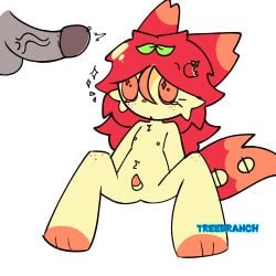 2boys amazed anonymous_male apple erection freckles_on_face furry grey_penis male_only original_character red_eyes red_hair small_penis starry_eyes tr3ebranch white_background yellow_body