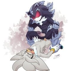 abs absurd_res anal anal_sex anthro black_body bodily_fluids closed_eyes clothing crouching_tiger_position digital_drawing_(artwork) digital_media_(artwork) dripping duo eulipotyphlan fluffy fluffy_chest footwear gay gay_male genital_fluids genitals gloves green_eyes hand_on_ankle hand_on_leg handwear hedgehog hi_res humanoid_genitalia humanoid_penis lying male male/male male_penetrated male_penetrating male_penetrating_male mammal mephiles_the_dark mouthless muscular muscular_male nude on_back open_mouth penetration penis power_bottom precum precum_drip questionable_consent red_sclera sega sex silver_the_hedgehog simple_background sonic_(series) sonic_the_hedgehog_(series) tears teeth tongue toodamncycle yaoi