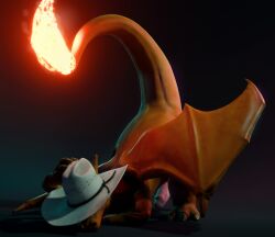 anthro charizard clothing cowboy cowboy_hat fire flexible flexing generation_1_pokemon genitals hat hat_only headgear headgear_only headwear headwear_only henrycharizardboi henryisraptor hi_res male mostly_nude nintendo penis pokemon pokemon_(species) solo