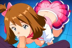 ai_generated ass blouse blowjob bows breasts brown_hair buttocks doggy_style green_eyes haruka_(pokemon) idol may_(pokemon) may_(pokemon_oras) neckline neon_lights nightclub nipples pokemon pokemon_oras pov sexy sexy_body sexy_cleavage sexy_pose sexy_smile skirt things