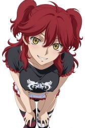 1girl 1girls ai_generated big_breasts black_panties breasts chocker collar female female_only freckles freckles_on_face ginger ginger_female ginger_hair gundam gundam_00 mobile_suit_gundam nena_trinity nipples_bulge panties punk_girl red-haired_female red_hair red_hair_female redhead redhead_female redheaded_female short_skirt sole_female t-shirt tagme twintails twintails_(hairstyle) yellow-eyed_female yellow_eyes yellow_eyes_female